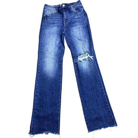 Judy Blue Women’s Size 27 Distressed High Rise Straight Leg Jeans Blue Raw Hem - Picture 1 of 7